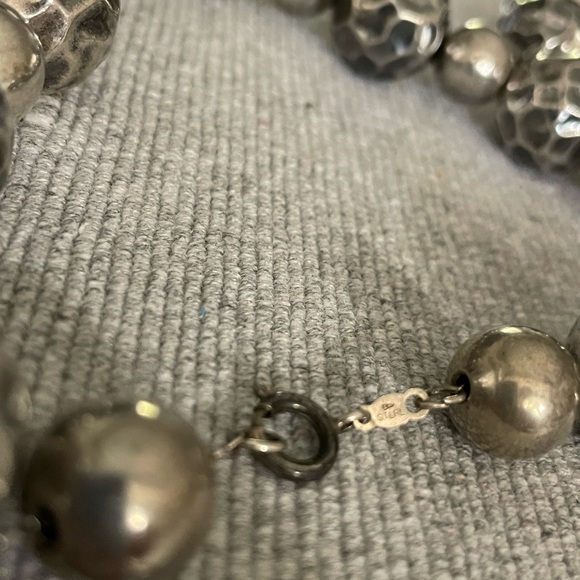 Vintage Sterling Hammered Bead Necklace - Picture 10 of 16